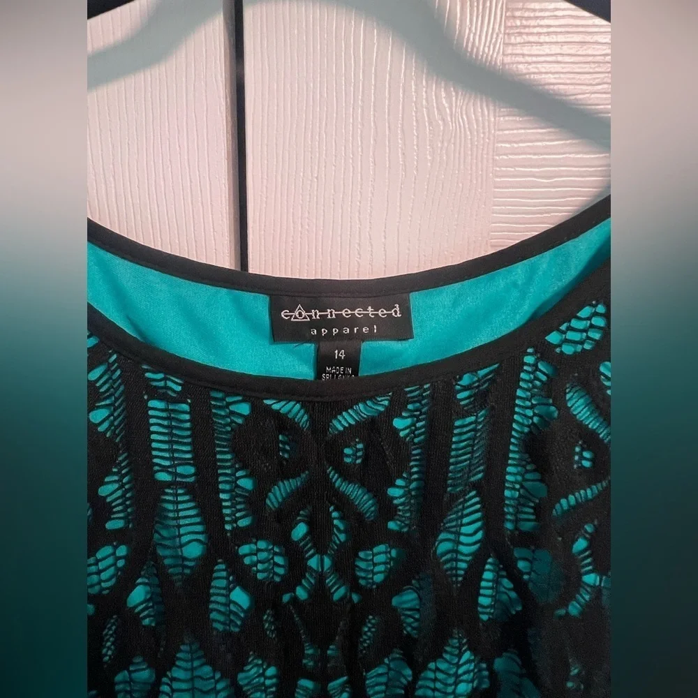 Connected Apparel Teal and Black Lace Dress